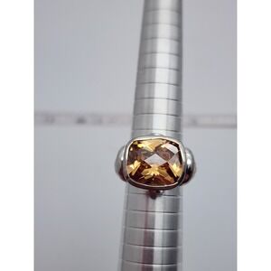 Vintage Sterling Silver Citrine Ring w/ CZ Accents Size 8